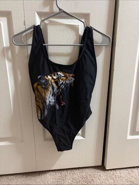 Express Black One-Piece Swimsuit with Tiger Graphic